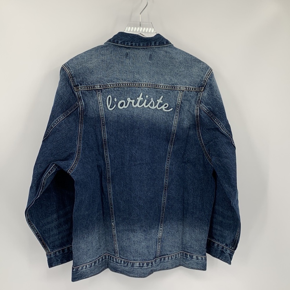 Sandrine Rose embroidery blue denim jacket coat distressing l'Artiste new Medium - Picture 4 of 6